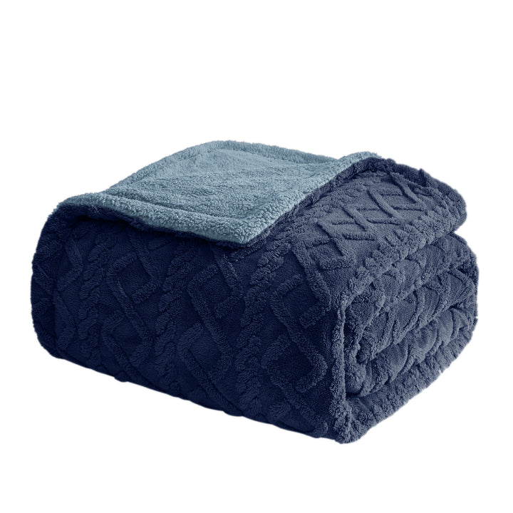 Reversible 3D Knit Sherpa Fleece Throw | Cozy All-Season | Couch, Sofa, Bed