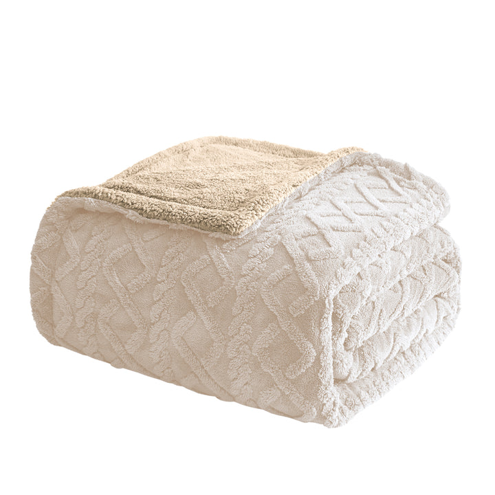 Reversible 3D Knit Sherpa Fleece Throw | Cozy All-Season | Couch, Sofa, Bed