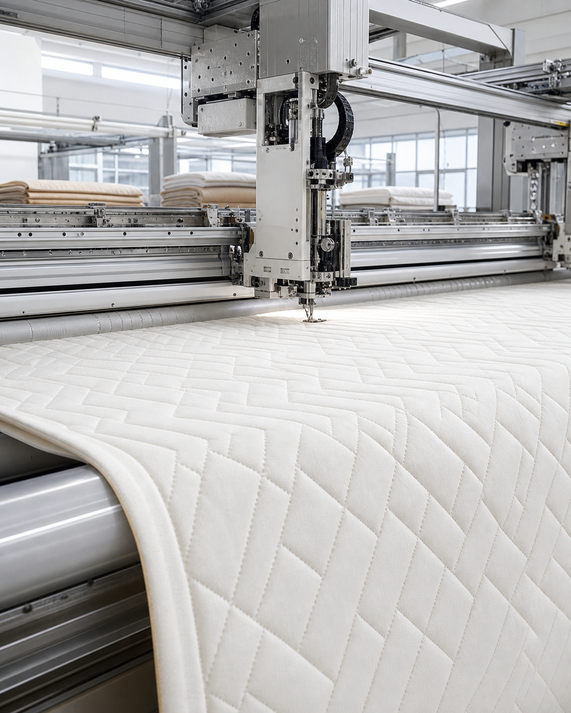 Computerized quilting line in a blanket manufacturing factory