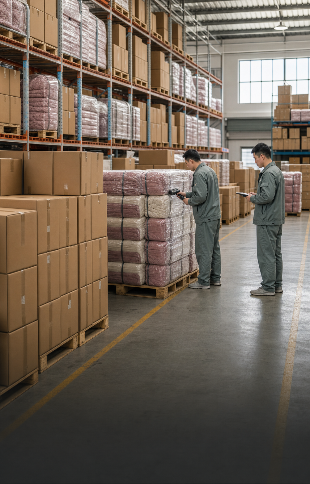 Chinese source factory warehouse preparing wholesale blankets for export